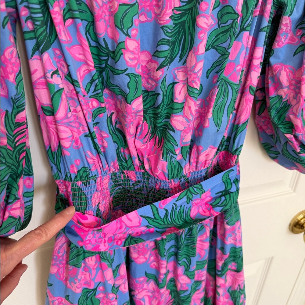 Lilly Pulitzer Pink & Green Floral Off-Shoulder Midi Dress - Picture 7 of 14